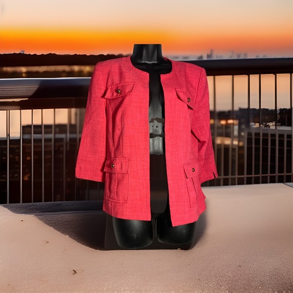 Madison Leigh Pink Blazer Womens‎ Buttonless Size 10 Padded Shoulders - Picture 2 of 2